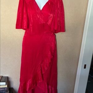 Elegant Red Long Wrap Dress